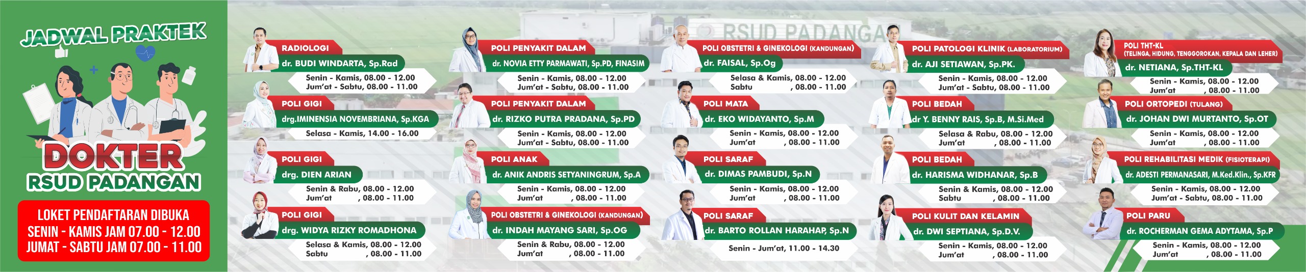 JADWAL DOKTER<BR>JADWAL PRAKTEK DOKTER RSUD PADANGAN