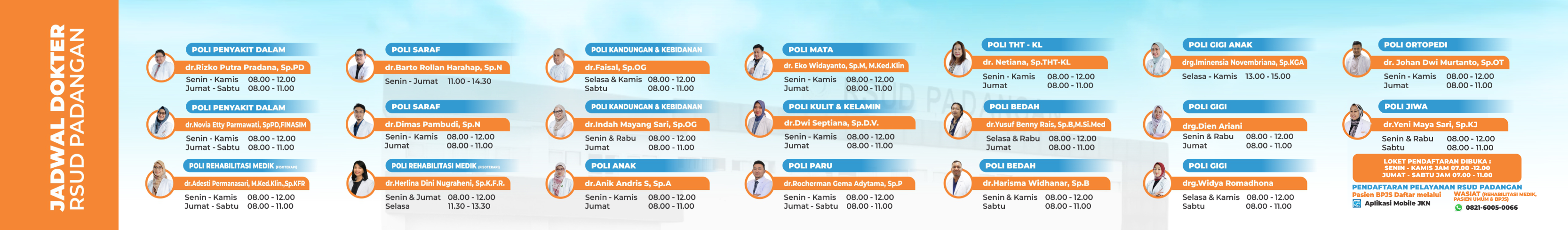 JADWAL DOKTER<BR>JADWAL PRAKTEK DOKTER RSUD PADANGAN