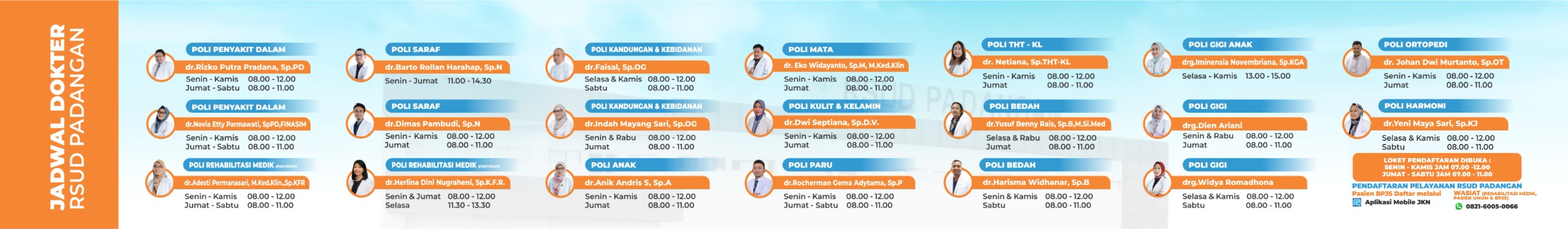 JADWAL DOKTER<BR>JADWAL PRAKTEK DOKTER RSUD PADANGAN